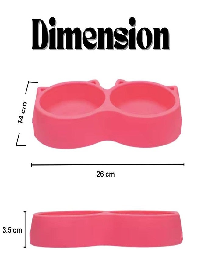 PET FUN وعاء طعام للحيوانات الأليفة من بيت فن على شكل وجه قطتين | طبق مزدوج مانع للانزلاق للطعام والماء | وعاء طعام متين وغير سام مصنوع من البلاستيك | مناسب للجراء والكلاب والقطط والقطط الصغيرة (لون وردي فاقع، 400 مل) - Image 4